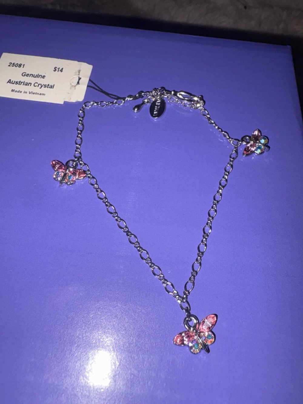 Crystal Butterfly Charm Bracelet - Pink Multicolor